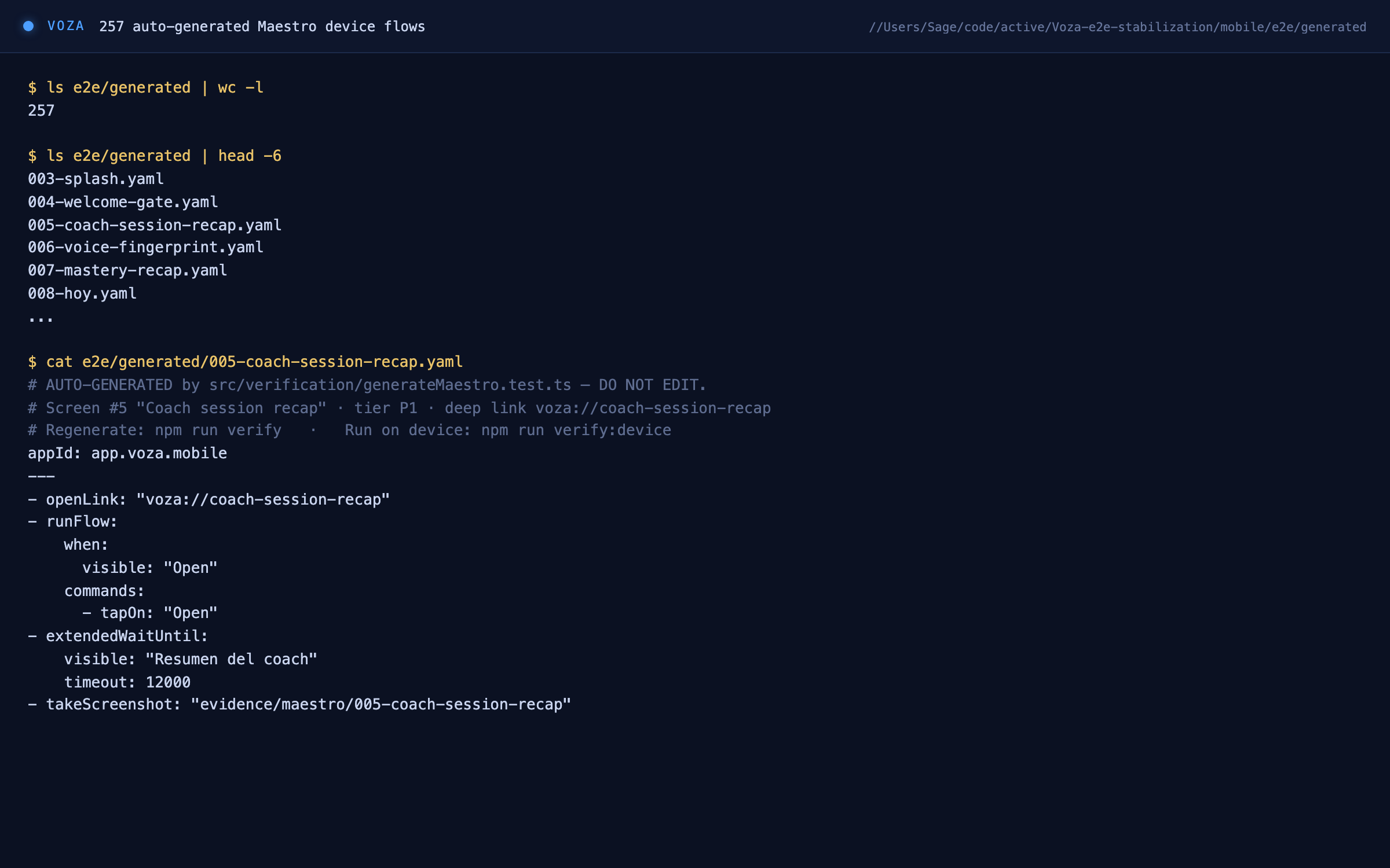 257 auto-generated Maestro flows on disk + one verbatim flow